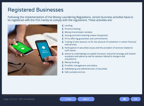 Course screenshot showing registered businesses