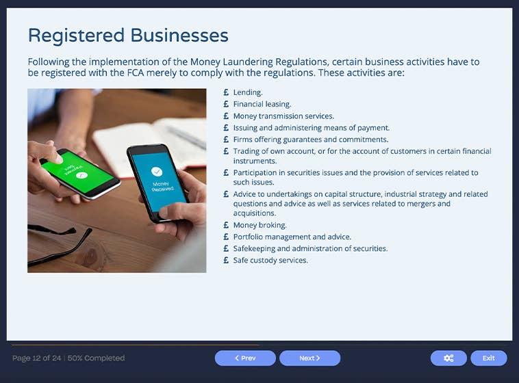 Course screenshot showing registered businesses