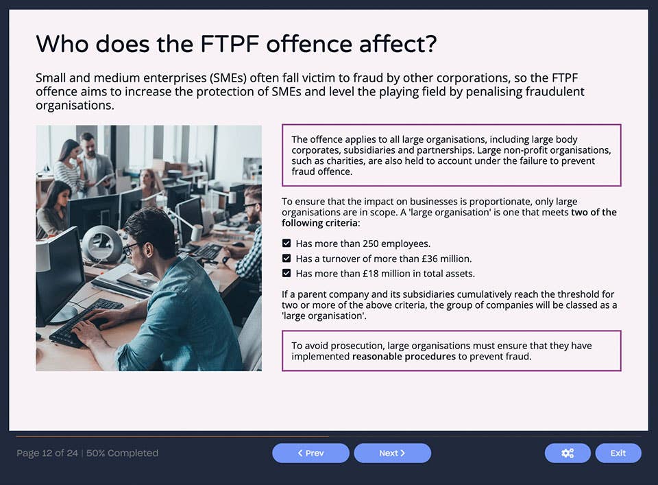 Course screenshot showing who the FTPF affects