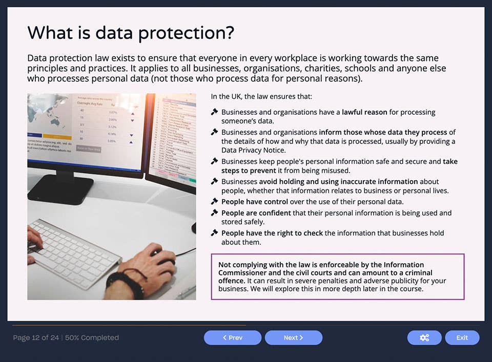 Course screenshot showing what is data protection?