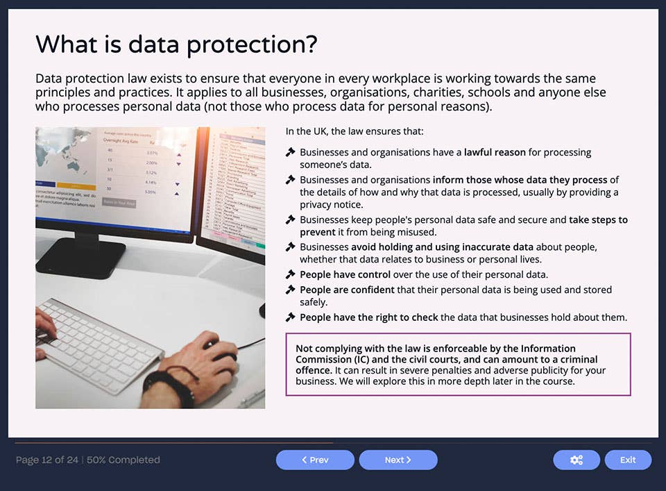 Course screenshot showing what is data protection?