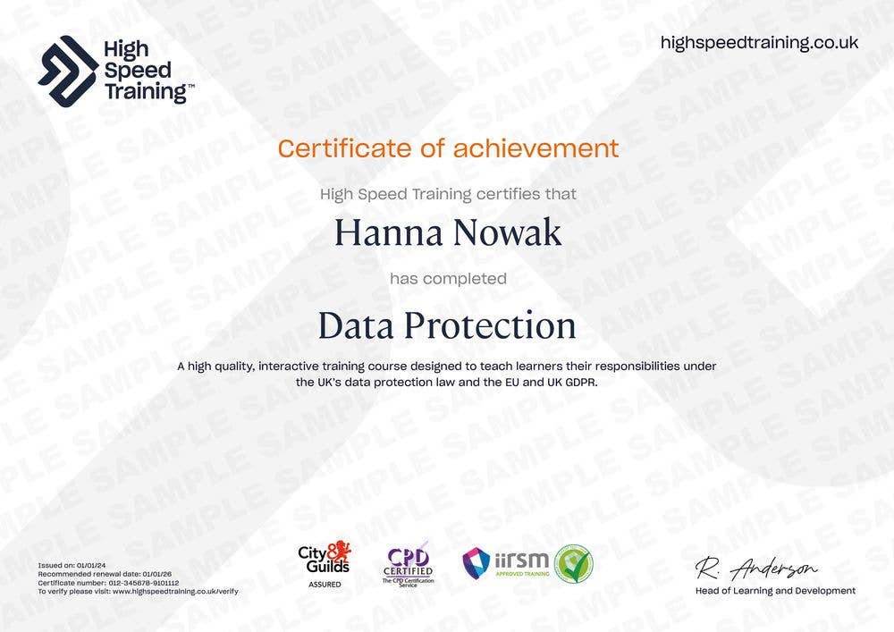 Sample Data Protection Certificate