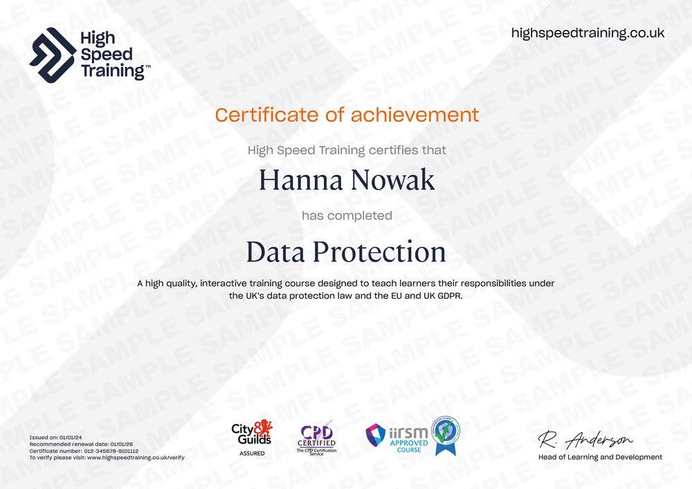 Sample Data Protection Certificate