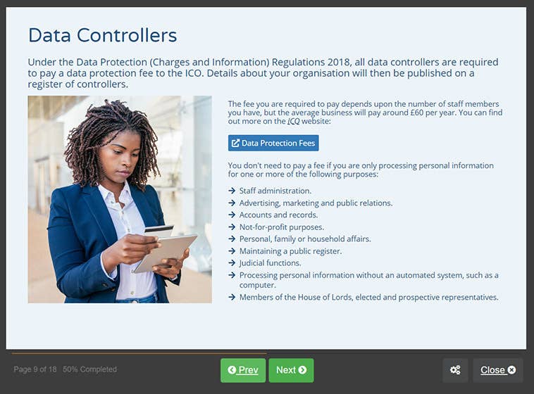 Course screenshot showing data controllers