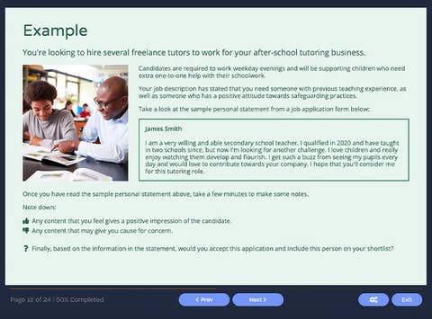Course screenshot showing examples
