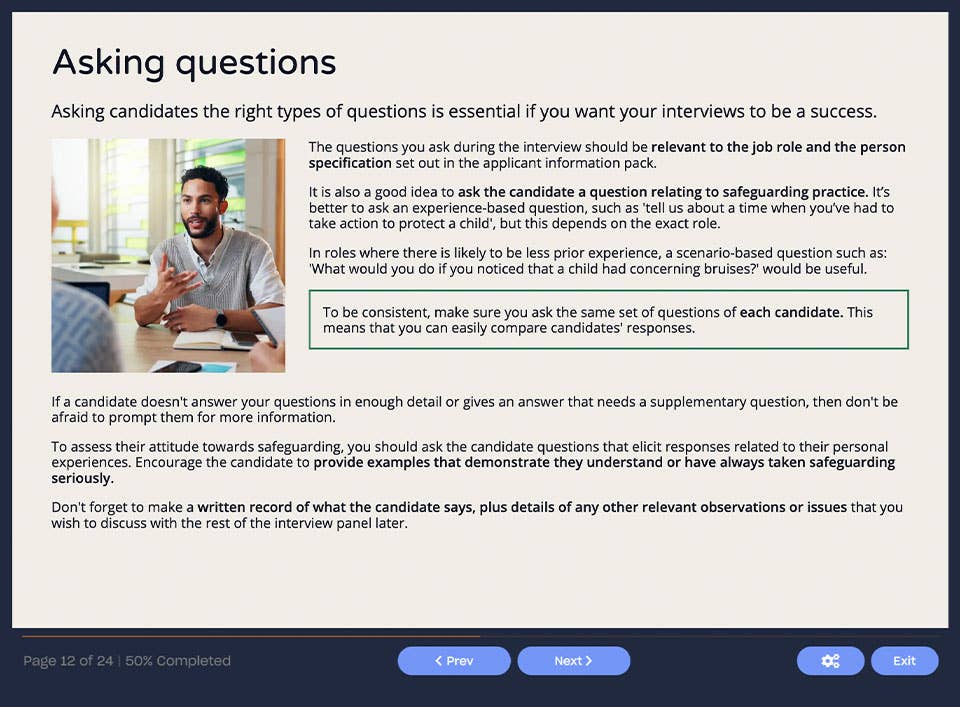 Course screenshot showing asking questions
