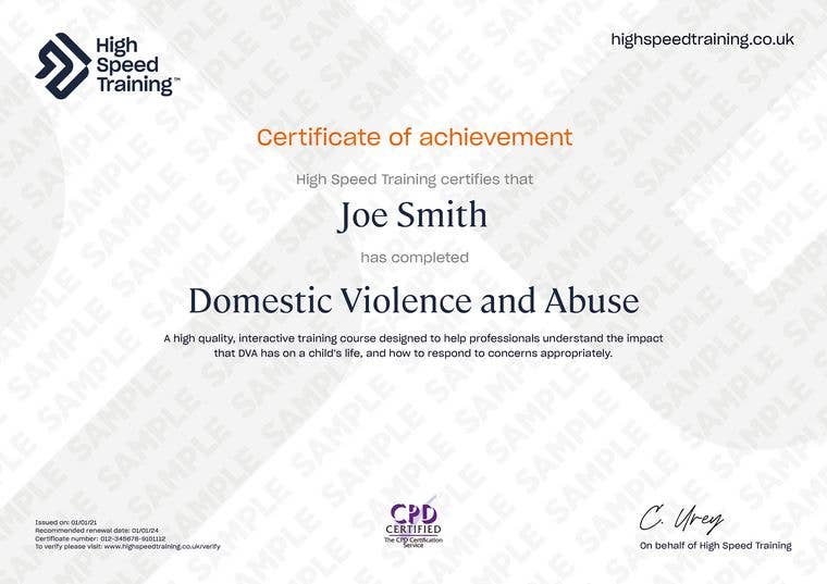 Sample Domestic Violence And Abuse Certificate