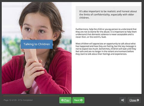 Course screenshot showing how to talk to children