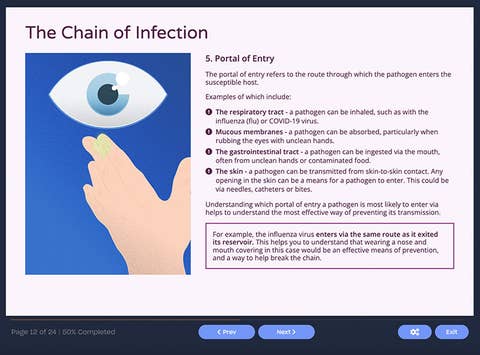 Course screenshot showing the chain of infection
