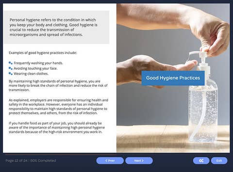 Course screenshot showing good hygiene practices