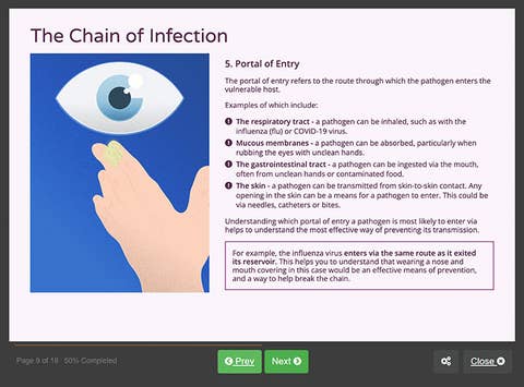 Course screenshot showing the chain of infection