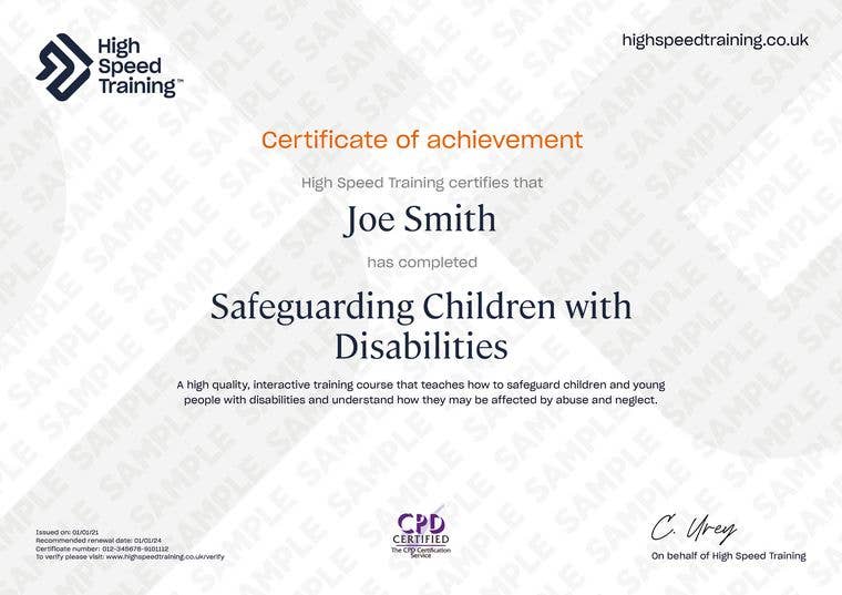 Sample Safeguarding Children With Disabilities Certificate