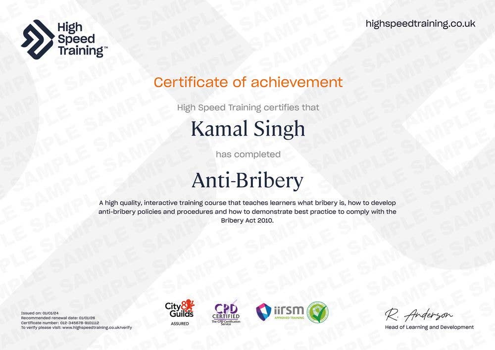 Sample Anti-Bribery Certificate