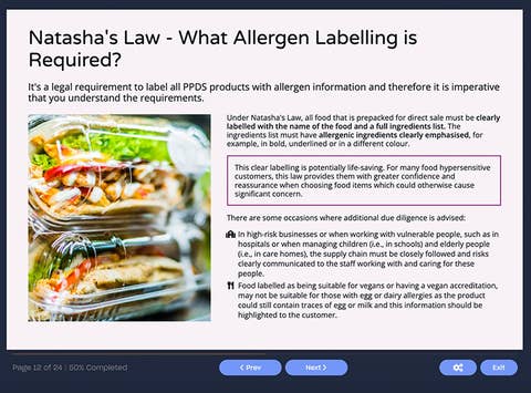 Course screenshot showing natasha's law and what's required