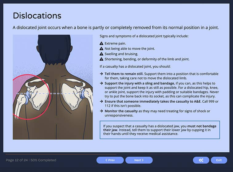 Course screenshot showing dislocations