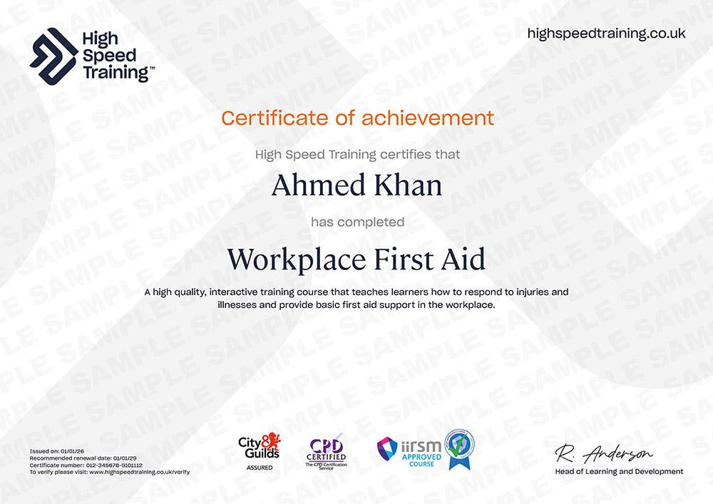 Sample Workplace First Aid Certificate