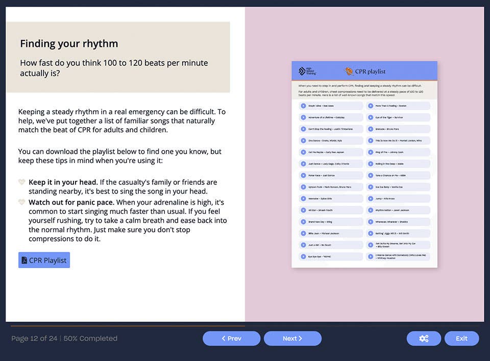 Course screenshot that describes how to find your rhythm