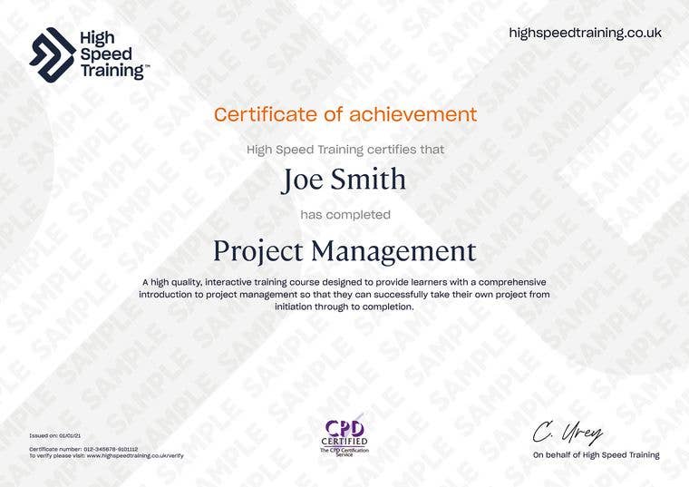 Sample Project Management Training certificate