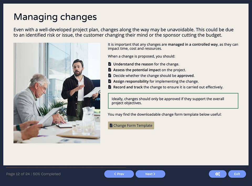 A screenshot of the slide: Managing changes.