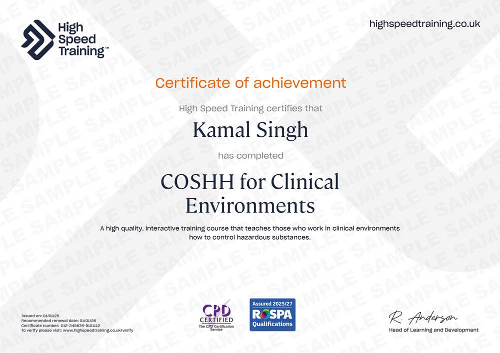 Sample COSHH for Clinical Environments