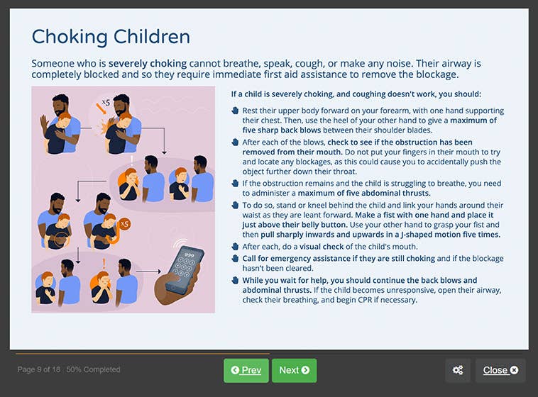 Course screenshot showing how to assist choking children