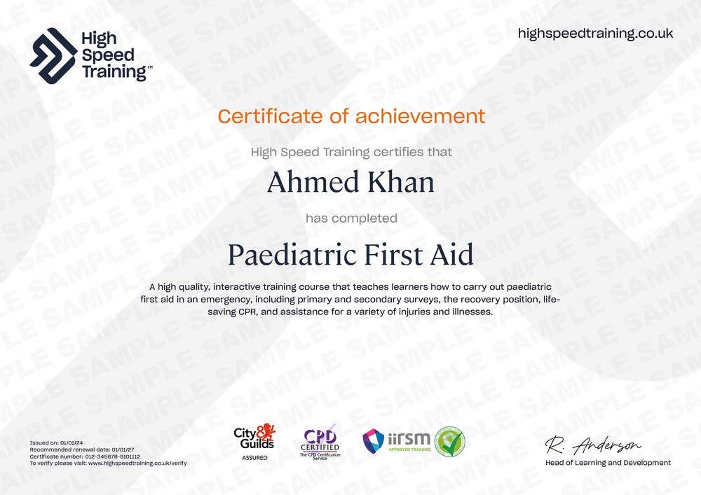 Sample Paediatric First Aid Certificate
