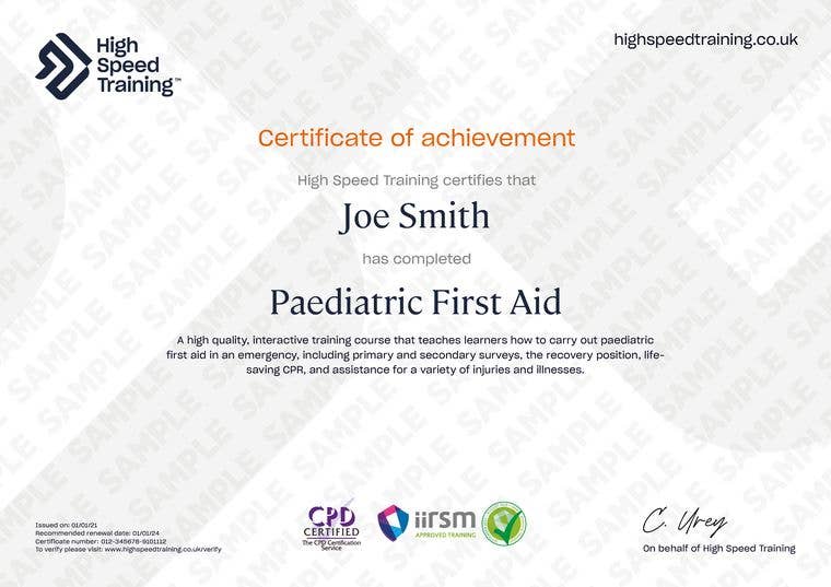 Sample Paediatric First Aid Certificate