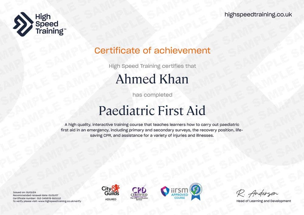 Sample Paediatric First Aid Certificate