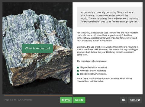 Course screenshot explaining what is asbestos