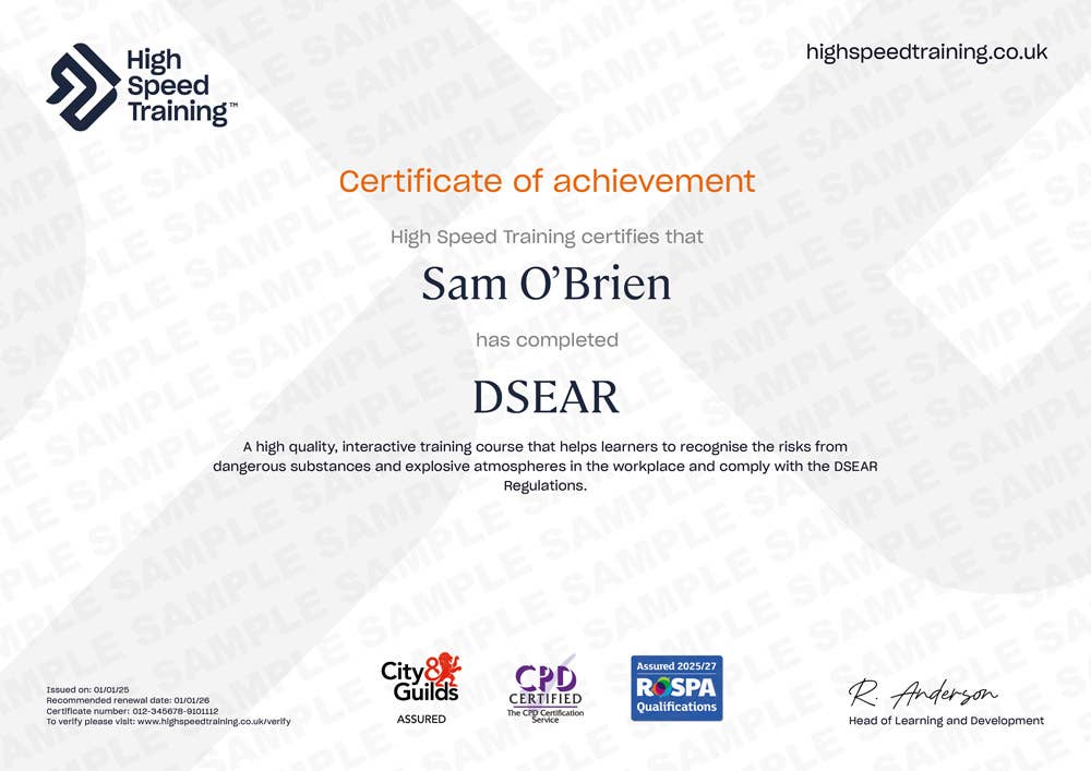 Sample DSEAR certificate