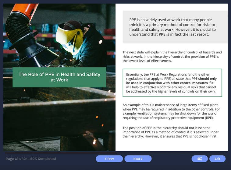 Course screenshot showing the role of ppe