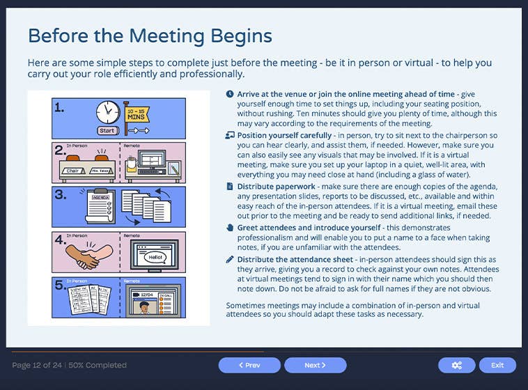Course screenshot showing before the meeting begins