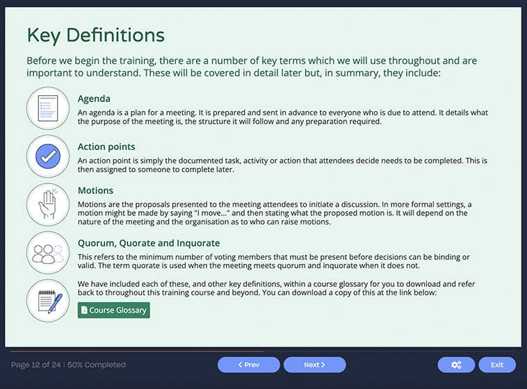 Course screenshot key definitions