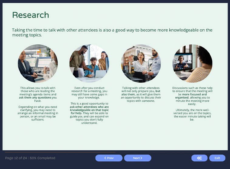 Course screenshot showing research