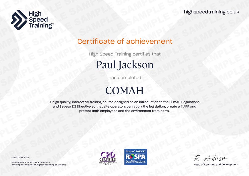 Sample COMAH certificate 