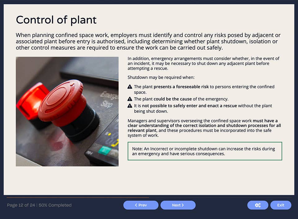 Course screenshot showing how to identify the hazards