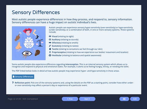 Course screenshot showing sensory differences 