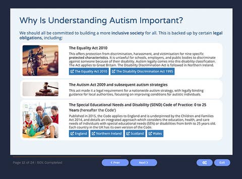 Course screenshot discussing why understanding autism is important