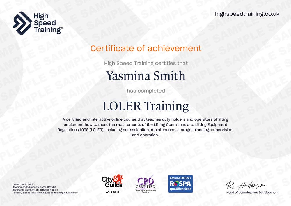 Sample LOLER Training certificate