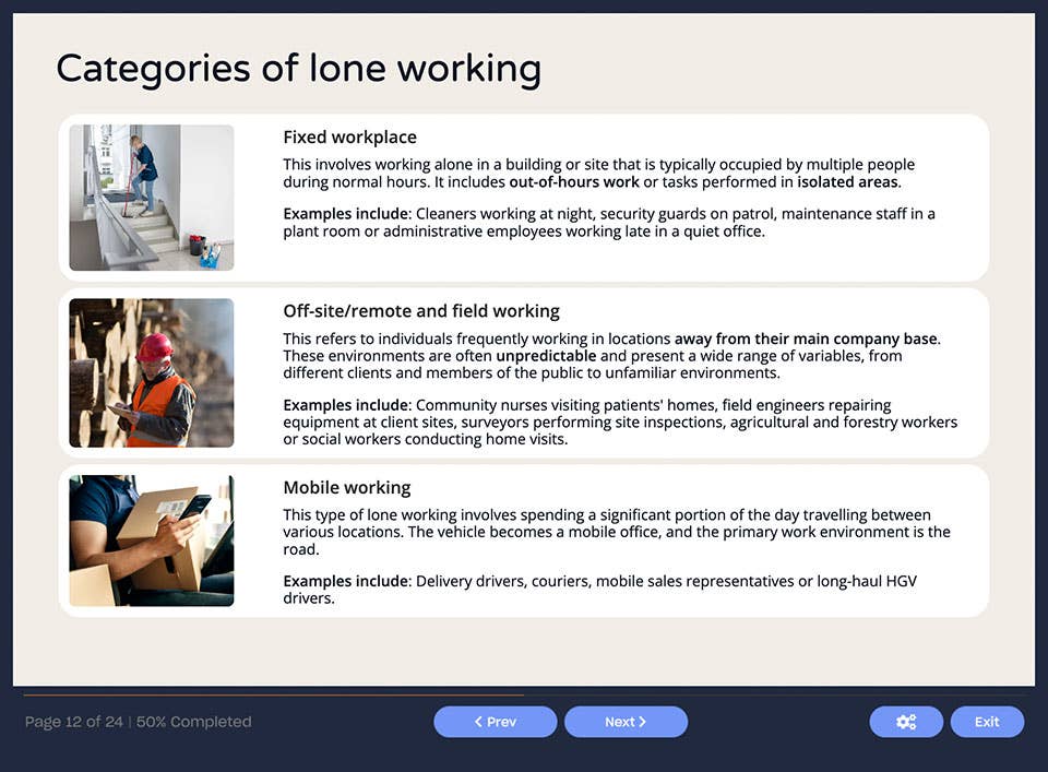 Screenshot 01 - Lone Working Training