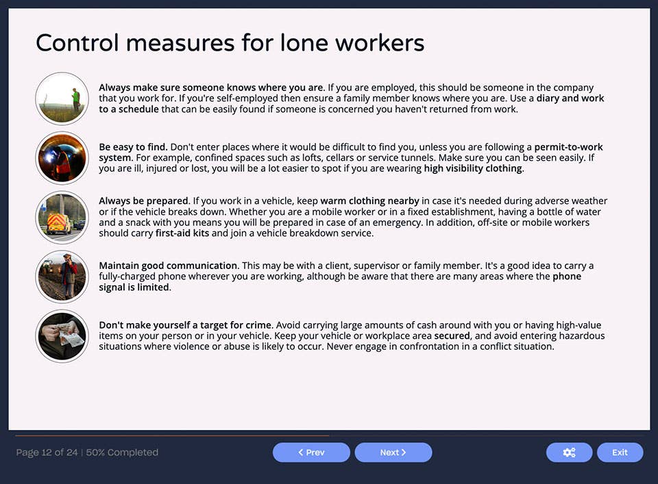 Screenshot 02 - Lone Working Training