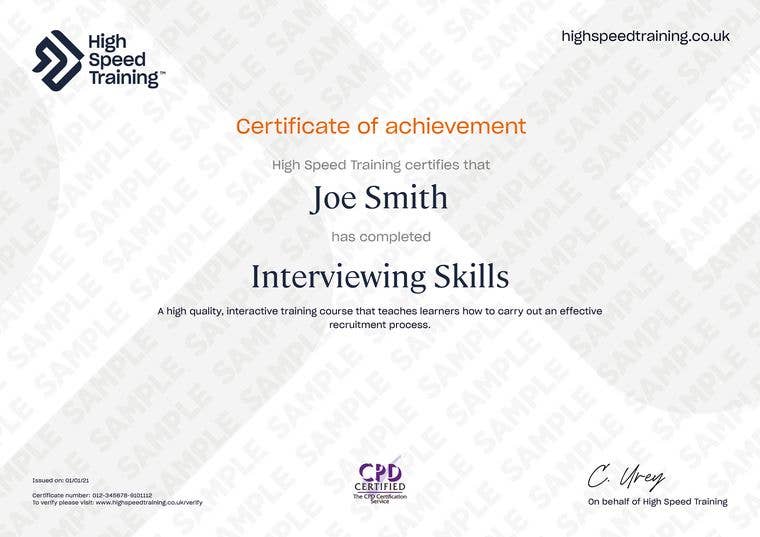Interviewing-Skills - Example Certificate