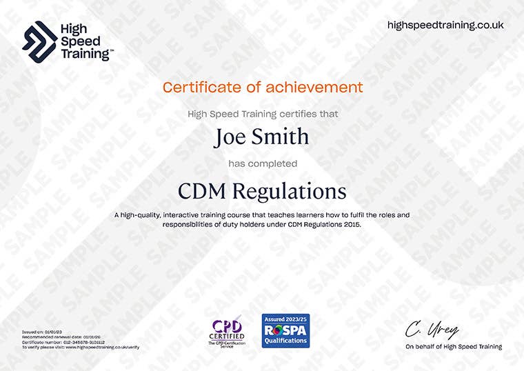 Sample CDM Regulations Certificate