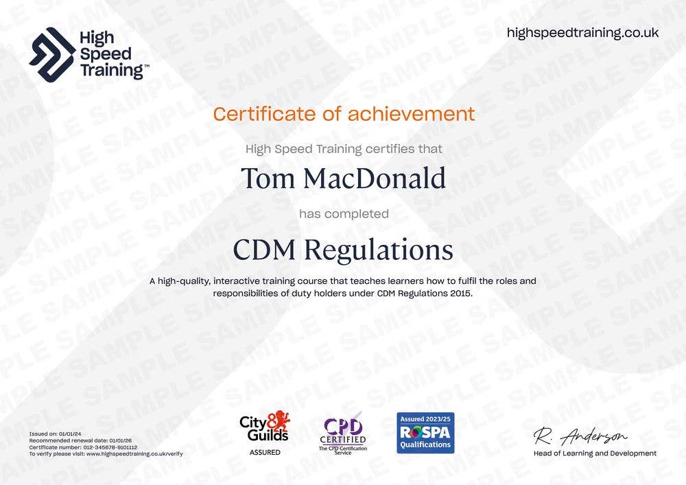 Sample CDM Regulations Certificate