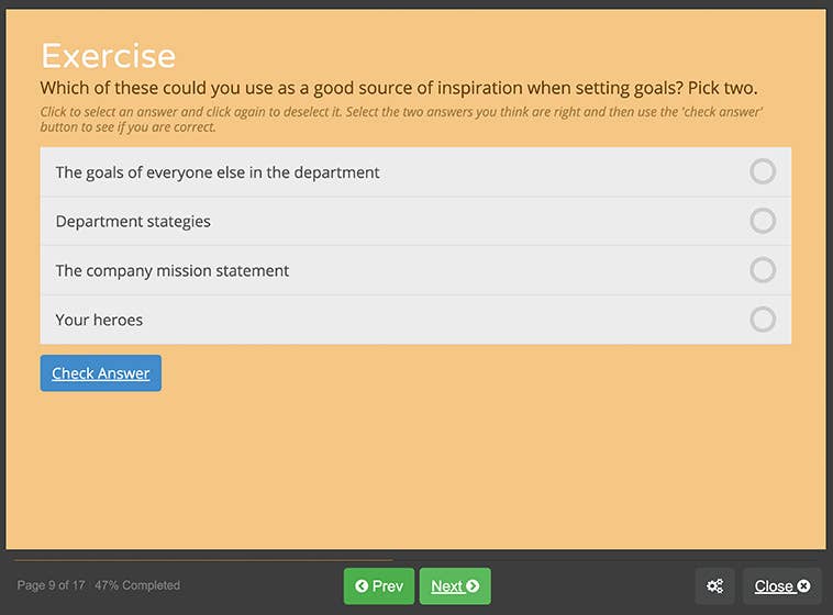 Course screenshot showing a course exercise