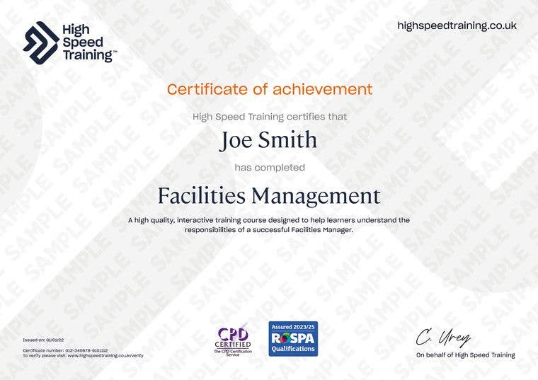 Facilities Management - Example Certificate