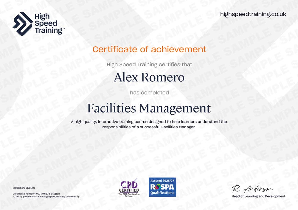 Sample Facilities Management Certificate