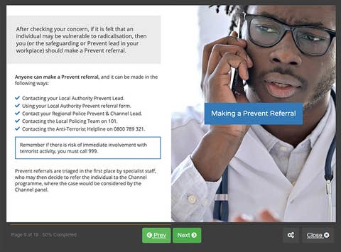 Course screenshot showing how to make a prevent referral