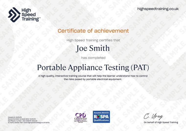 PAT training - Example Certificate