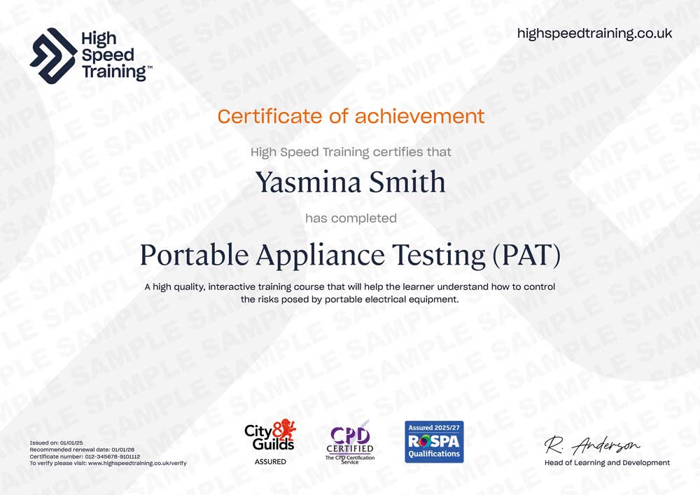 Sample Portable Appliance Testing (PAT)